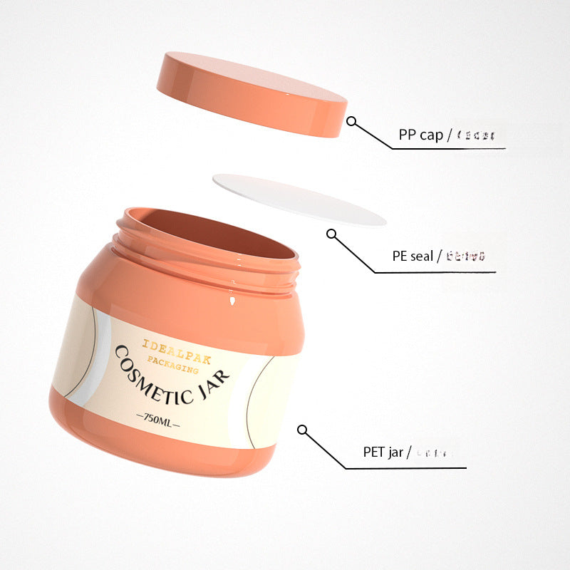 750ml PET plastic makeup remover jar, conditioner jar, wide mouth cream bottle