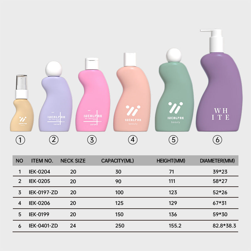 30ml-250mlpet waist-shaped cosmetics empty bottle face cream essence bottle press spray bottle custom purple shampoo bottle