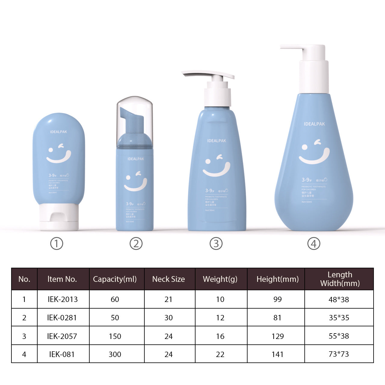 50ML/60ML/300ML/150ML mousse foaming cleanser bottle shampoo bottle toothpaste bottle